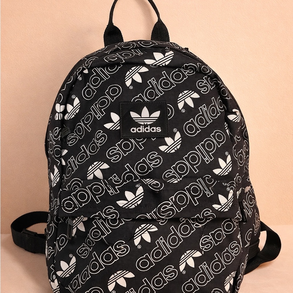 adidas Black & White Logo Print Backpack